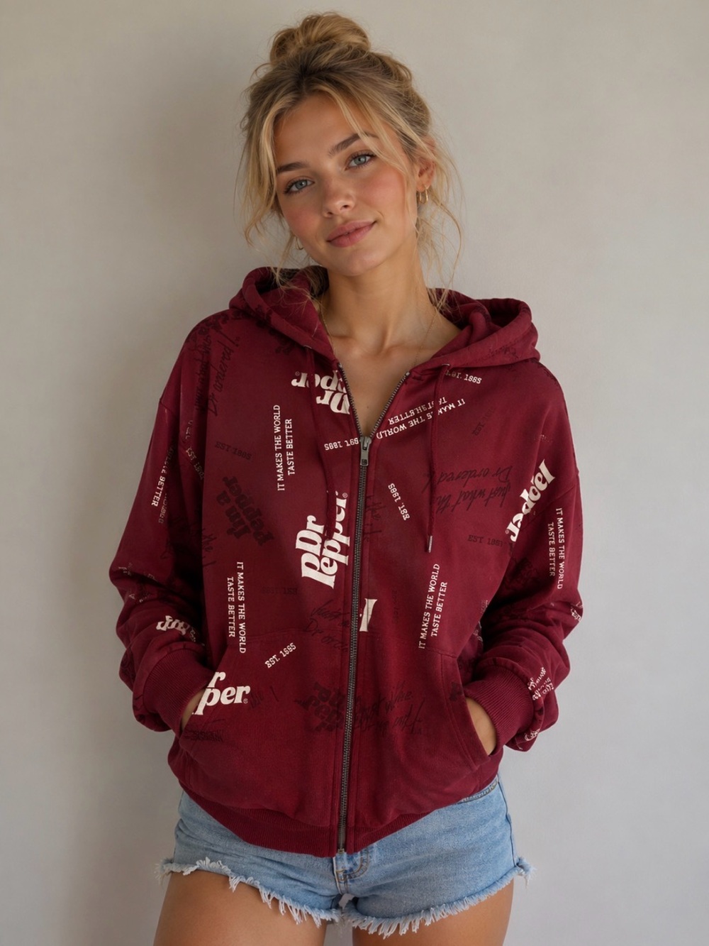 Dr Pepper Burgundy Graphic Zip-Up Hoodie XS